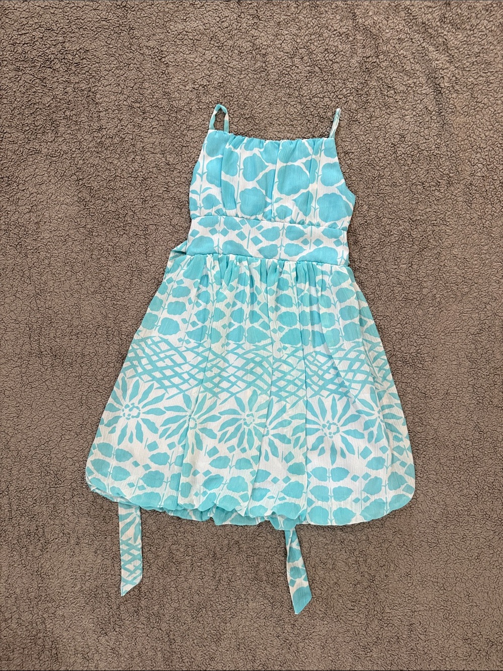 Dimples Girls Aqua Printed Casual Sundress with Spaghetti Straps